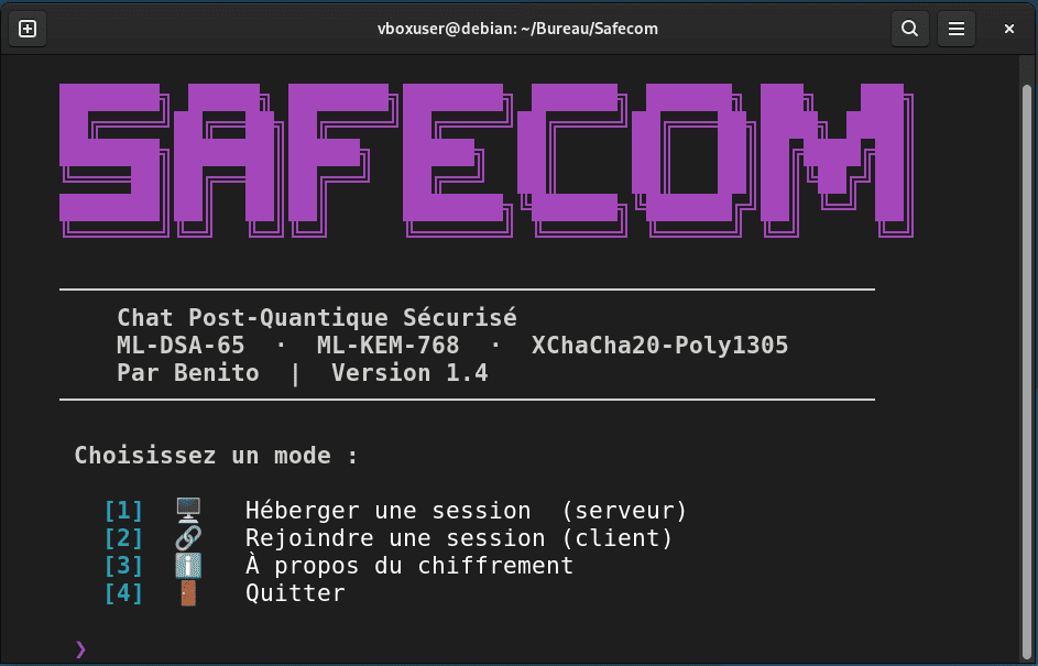 Interface du terminal Safecom